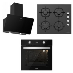 Silverline Siyah Ankastre Set (BO6504B01 Fırın + CS5343B01 Ocak + Soho Siyah 60cm Davlumbaz) - Silverline