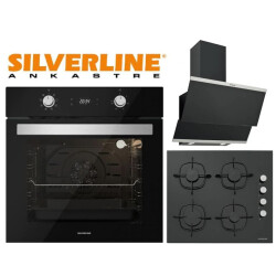 Silverline Siyah Ankastre Set (Classy Siyah Davlumbaz + CS5335B01 Ocak + B06504B01 Fırın) - Silverline