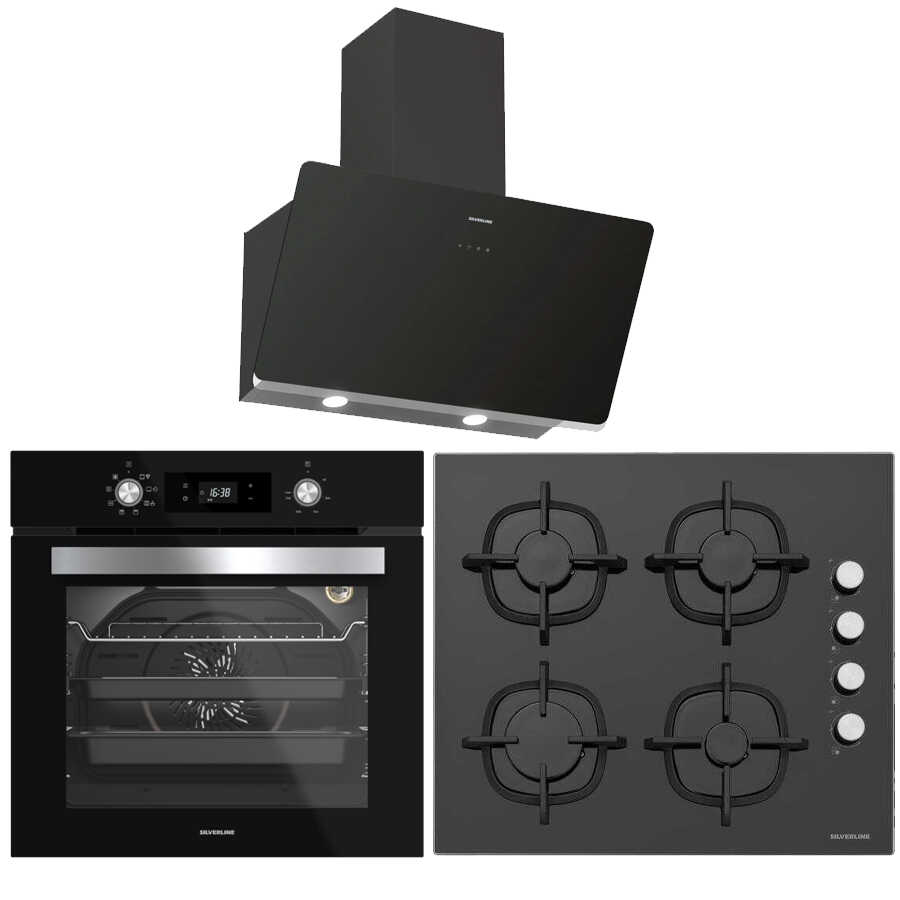 Silverline Siyah Üçlü Ankastre Set ( B06504B01 Fırın - CS5343B01 Ocak - 3457 Soho Davlumbaz )