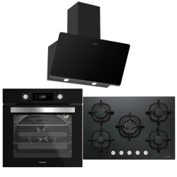 Silverline Siyah Üçlü Ankastre Set ( BO6504B01 Fırın - CS5426B01 Ocak - 3457 Soho Davlumbaz ) - Silverline