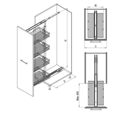 Starax 1121 Teleskoik Kiler Yükseklik 1250 x 1400mm Krom - 2