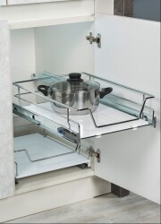 Starax 2308 Chrome Telescopic Drawer Drawer Basket with Wooden Table - Starax