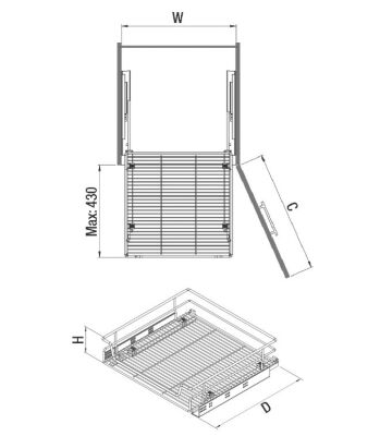 Starax 2331 Chrome Drawer Basket Tendem Rail - 2
