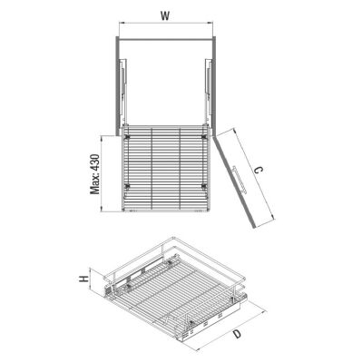 Starax 2333 Chrome Drawer Basket Tendem Rail - 2
