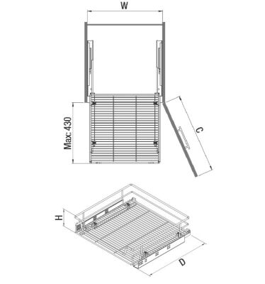 Starax 2336 Chrome Drawer Basket Tendem Rail - 2