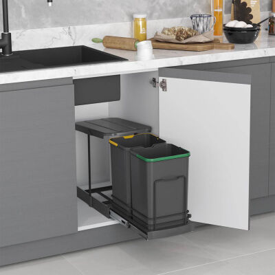 Starax 2392 Plastik Çöp Kovası Teleskopik Antrasit 12+12Lt - 1