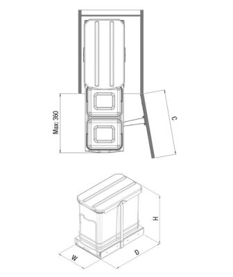 Starax 2392 Plastik Gövde Çöp Kovası Teleskopik Gri 12+12Lt - 2