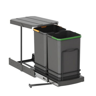Starax 2392 Telescopic Rail Plastic Body Waste Bin 12+12 Lt. - 2