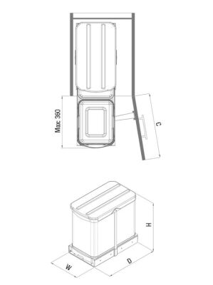 Starax 2395 Grey Telescopic Rail Stainless Body Waste Bin - 2