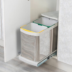 Starax 2396 Telescopic Rail Stainless Body Waste Bin 12+12 Lt. - Starax