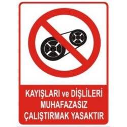 SYM Prohibited To Operate Belts And Gears Without Protection Warning Sign - Sym