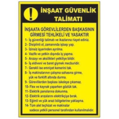 SYM Uyarı Levhası İnşaat Güvenlik Talimatı - 1