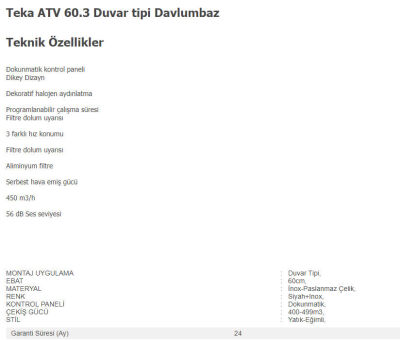 Teka ATV 60.3 Duvar Tipi Davlumbaz Siyah - 2