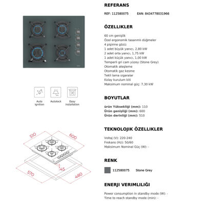 Teka GBE 64002 Gas Built-in Cooker 60 cm Gray Glass - 3