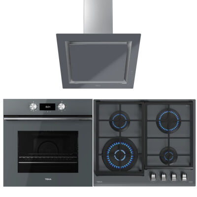 TEKA Gri Üçlü Ankastre Set ( HLB 8400 ST Fırın - GZC 64320 XBN Ocak - DLV 68660 FreshAir Davlumbaz ) - 1
