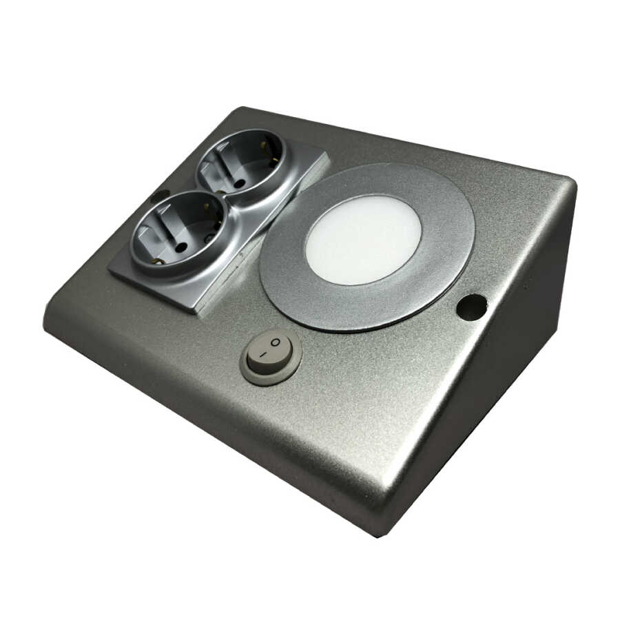 Teknoloji Dolap Altı Prizli LED Spot Aydınlatma Gümüş Gri