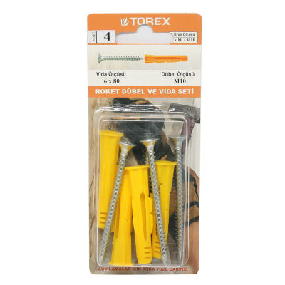 Torex Rocket Dowel 10mm+ Chipboard Screw 6X80 1Pack: 4 Pieces - 1