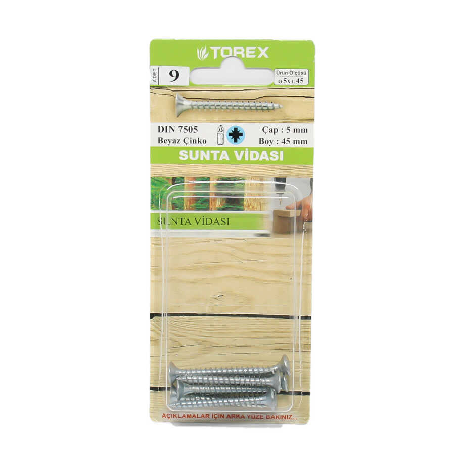Torex Sunta Vidası 5 x 45 1 Paket: 9 adet