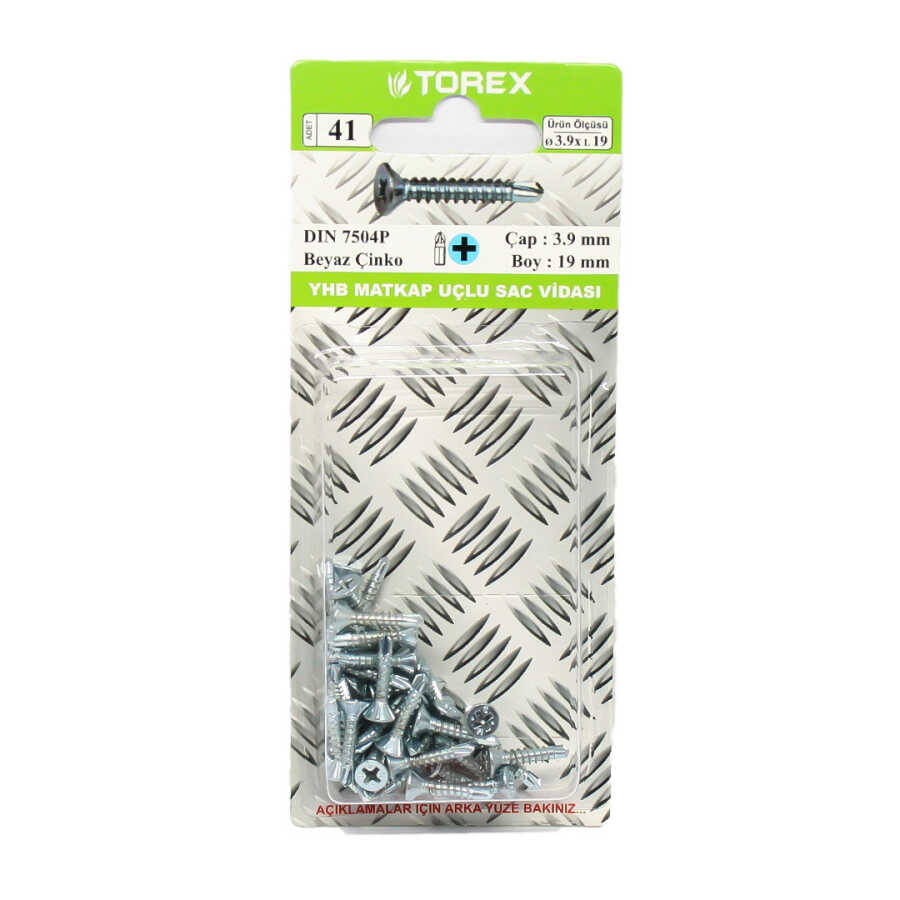 Torex Y.H.B. Matkap Uçlu Vida 3.9X19 1 Paket: 25 Adet