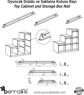Toy Cabinet Rail Storage Box Rail 19 cm White - 3