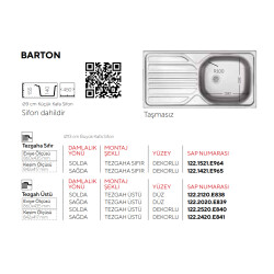 UkInox Eviye Barton Sağ 860x440mm Düz - 2