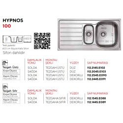 Ukinox Eviye Hypnos 100 1.5 Göz Dekorlu Sol 100x50 - 2