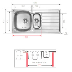Ukinox Eviye Hypnos 100 1.5 Göz Dekorlu Sol 100x50 - 3