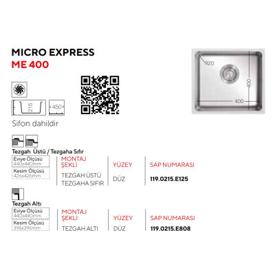 UkInox Eviye ME 400 Tezgah Altı 40x40 - 2