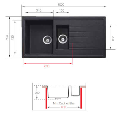 UkInox Eviye Valente D 150L 1.5 Göz Gri Granit - 2