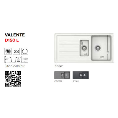 UkInox Eviye Valente D 150L 1.5 Göz Gri Granit - 3