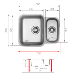 UkInox Eviye Zeta D 1.5 Göz Tezgah Altı - 2