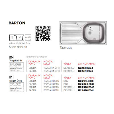 Ukinox Kitchen Sink Barton Right 860x440mm Flat - 2