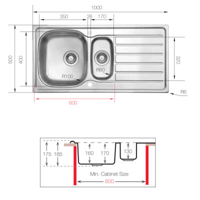 Ukinox Kitchen Sink Hypnos 100 1.5 Left - 3