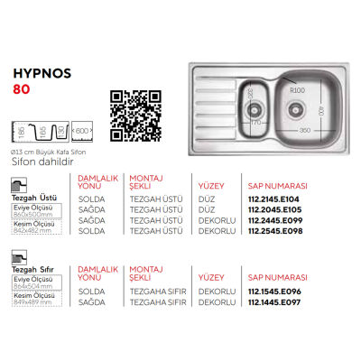 Ukinox Kitchen Sink Hypnos 80 1.5 Bowl Linen Left 86x50 - 2