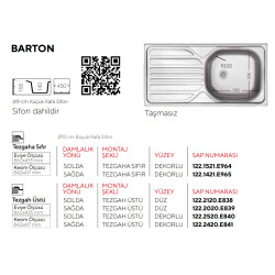 Ukinox Sink Barton Right 860x440mm Microketen E841 - 2