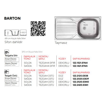 Ukinox Sink Barton Right 860x440mm Microketen E841 - 2