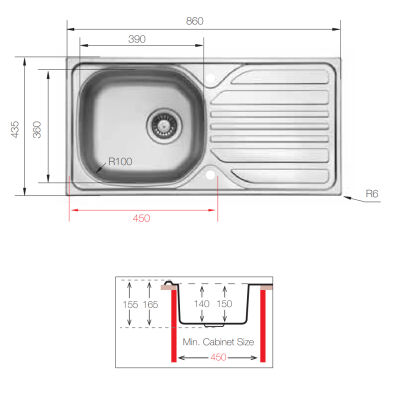 Ukinox Sink Barton Right 860x440mm Microketen E841 - 3
