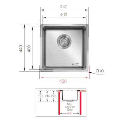 Ukinox Sink ME 400 Under Counter 40x40 - 3