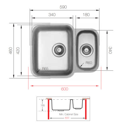Ukinox Zeta D 1.5 Bowl Undercounter Kitchen Sink - 2