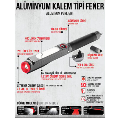 Vip-Tec 891201 Kalem Tipi Alüminyum El Feneri - 3