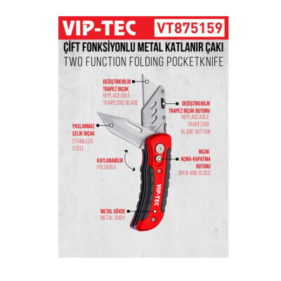 Vip-Tec Çift Fonksiyonlu Metal Katlanır Bıçak Çakı - 2